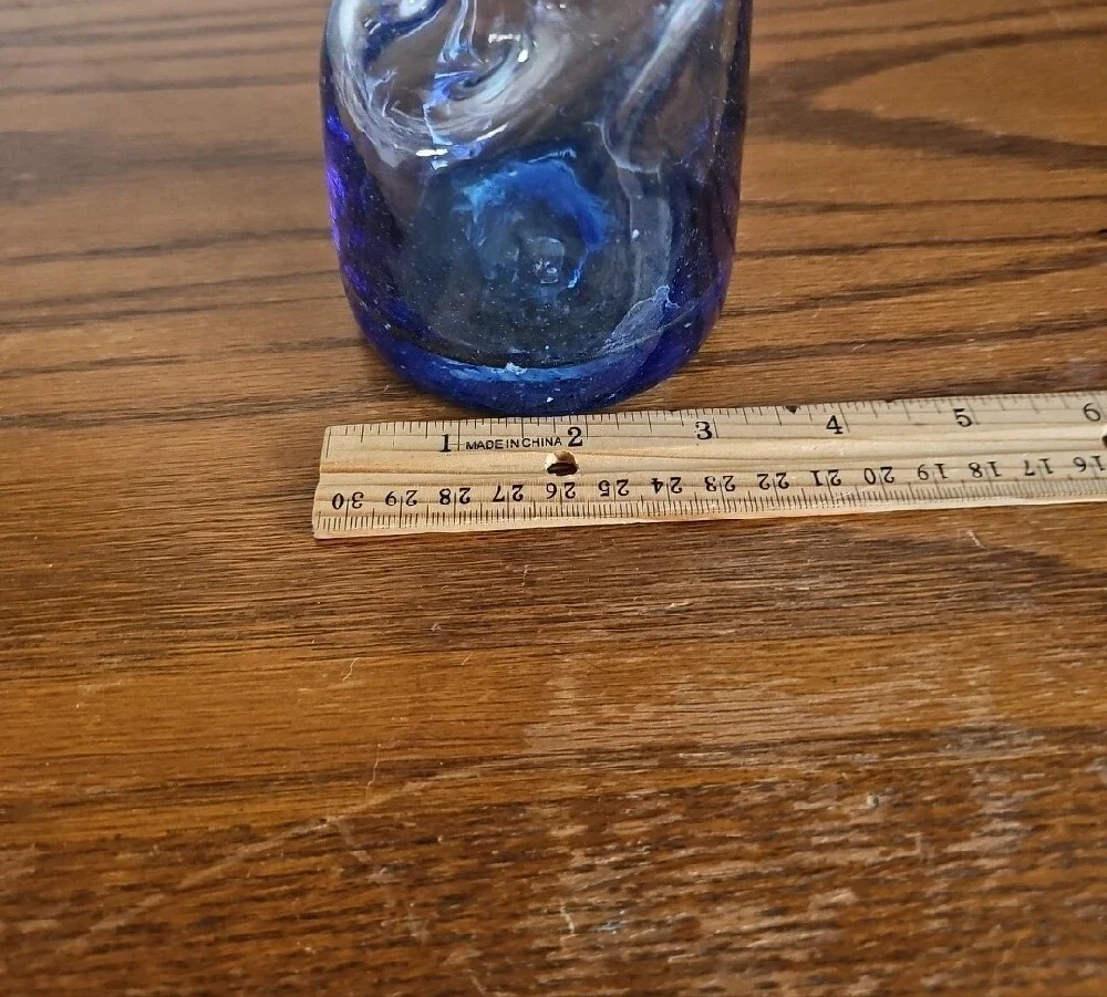 Mexico Handblown Cobalt Blue Glass Tote 3 #1 - Picture 6 of 7